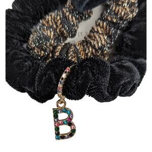Letter B Charm Hair Tie Scrunchie Set